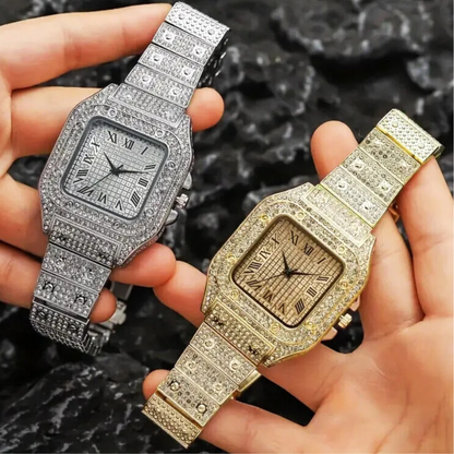 Luxury Silver Iced Out Diamond Crystal Watch